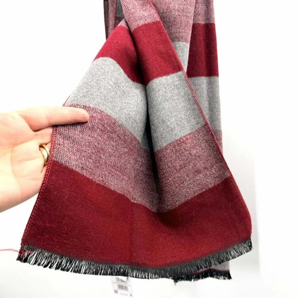 Piazza Italia Imported Gray Burgundy Striped Mens Acrylic Neck Scarf 72